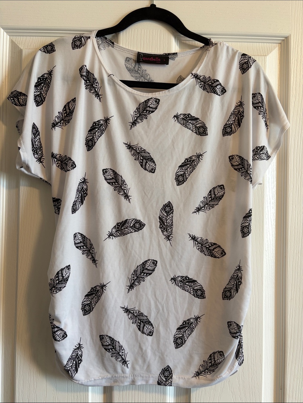 Annabelle White Tee with Black Feather Motif